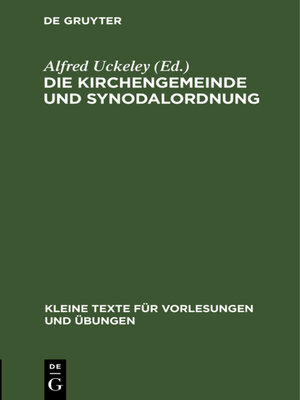 cover image of Die Kirchengemeinde und Synodalordnung